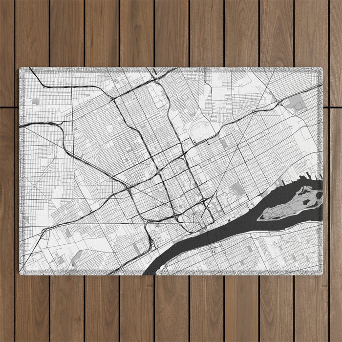 Detroit Map Gray Outdoor Rug Gallery Image 1