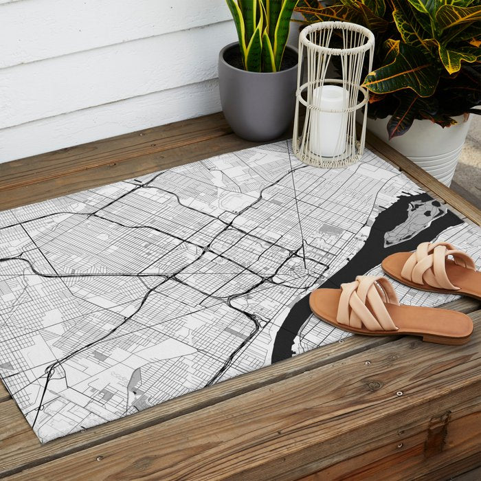 Detroit Map Gray Outdoor Rug Gallery Image 2