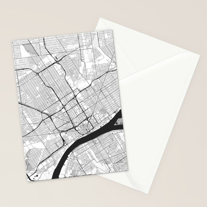 Detroit Map Gray Stationery Card Gallery Image 2