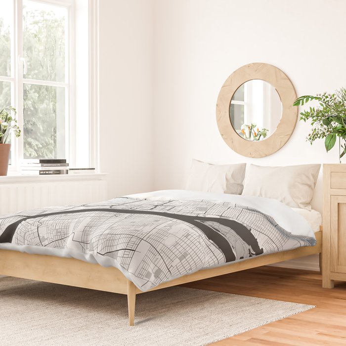 Detroit Map Gray Duvet Cover Gallery Image 2