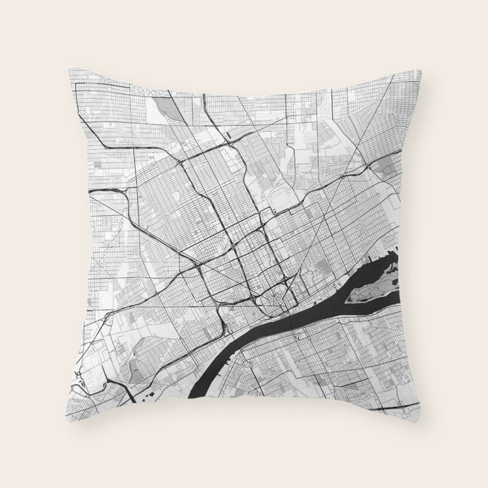 Detroit Map Gray Throw Pillow Gallery Image 6