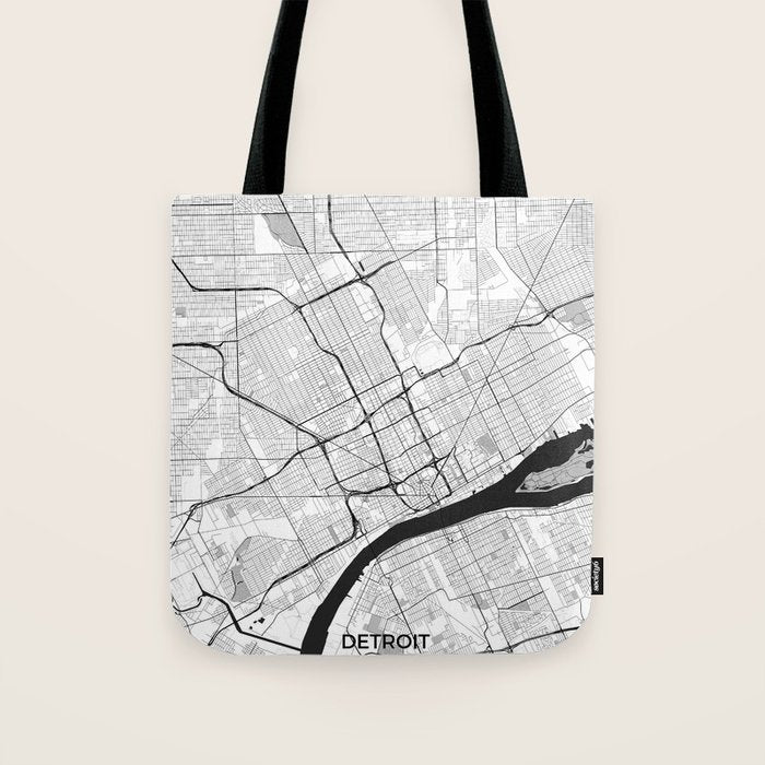 Detroit Map Gray Tote Bag Gallery Image 1