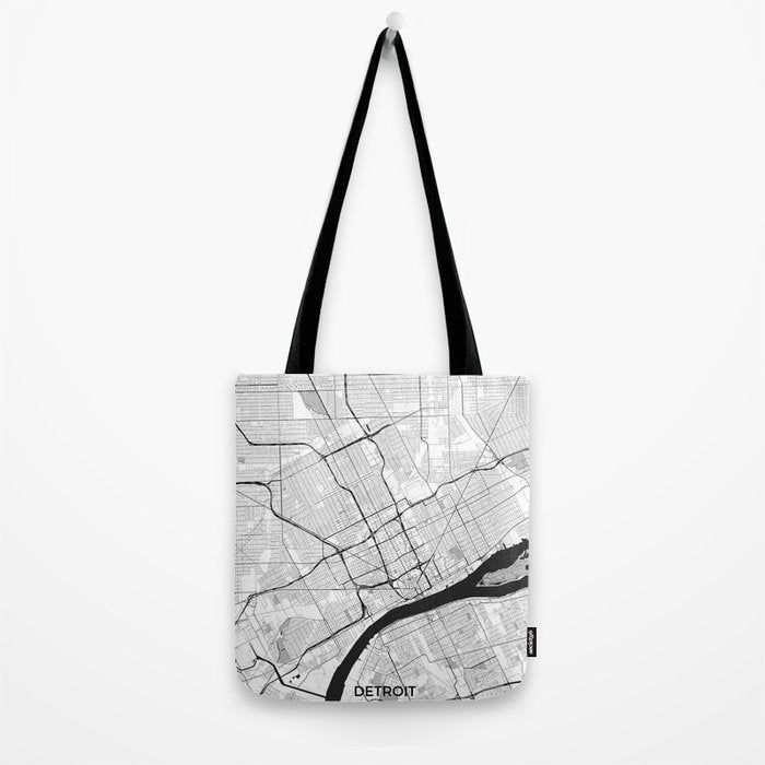 Detroit Map Gray Tote Bag Gallery Image 2