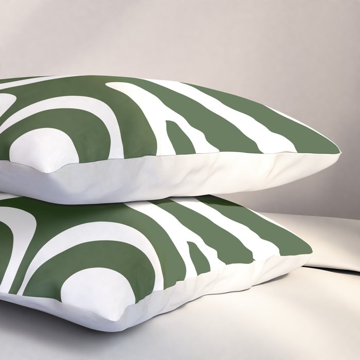 Retro Modern Liquid Swirl Abstract Pattern in Deep Green and White Pillow Sham Gallery Image 3