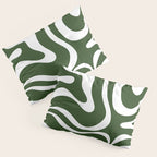 Retro Modern Liquid Swirl Abstract Pattern in Deep Green and White Pillow Sham Gallery Image 3