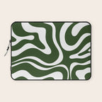 Retro Modern Liquid Swirl Abstract Pattern in Deep Green and White Laptop Sleeve Gallery Image 1