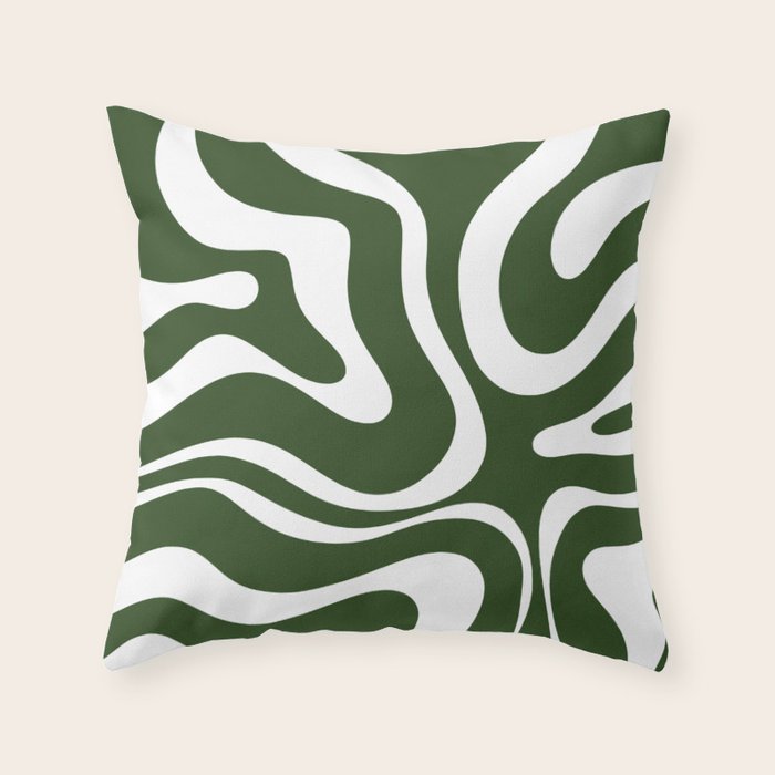 Retro Modern Liquid Swirl Abstract Pattern in Deep Green and White Throw Pillow Gallery Image 6