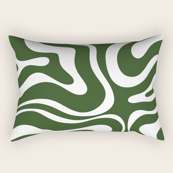 Retro Modern Liquid Swirl Abstract Pattern in Deep Green and White Rectangular Pillow Gallery Image 1