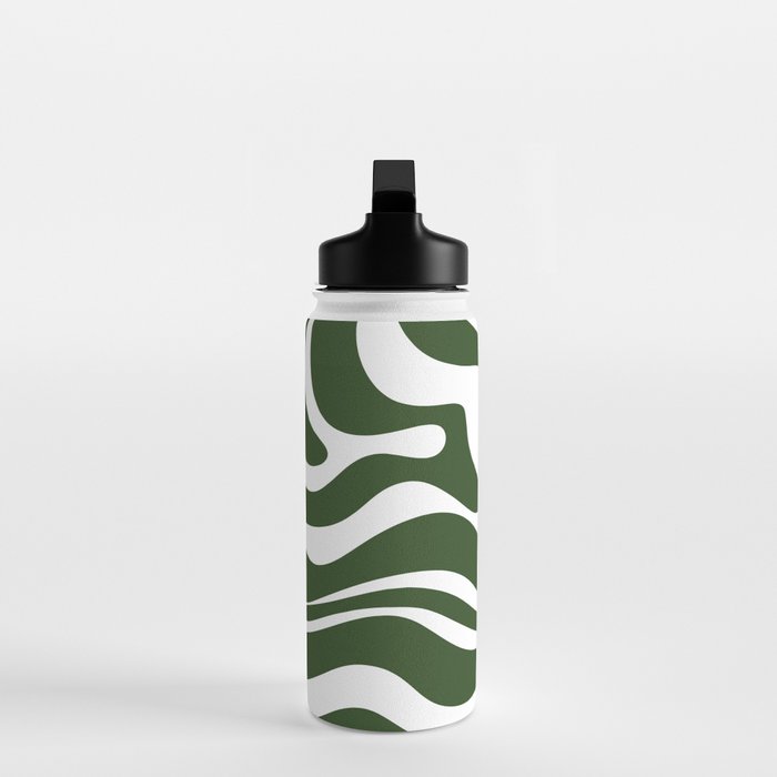 Retro Modern Liquid Swirl Abstract Pattern in Deep Green and White Water Bottle Gallery Image 3