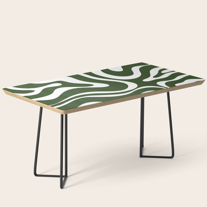 Retro Modern Liquid Swirl Abstract Pattern in Deep Green and White Coffee Table Gallery Image 1