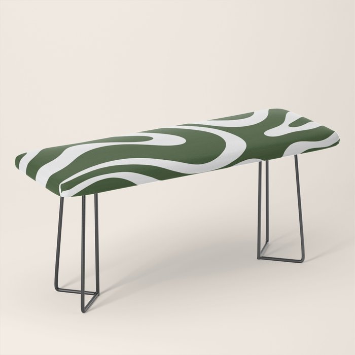 Retro Modern Liquid Swirl Abstract Pattern in Deep Green and White Bench Gallery Image 1