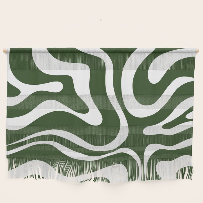 Retro Modern Liquid Swirl Abstract Pattern in Deep Green and White Wall Hanging Gallery Image 1