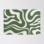 Retro Modern Liquid Swirl Abstract Pattern in Deep Green and White Rug Gallery Image 2