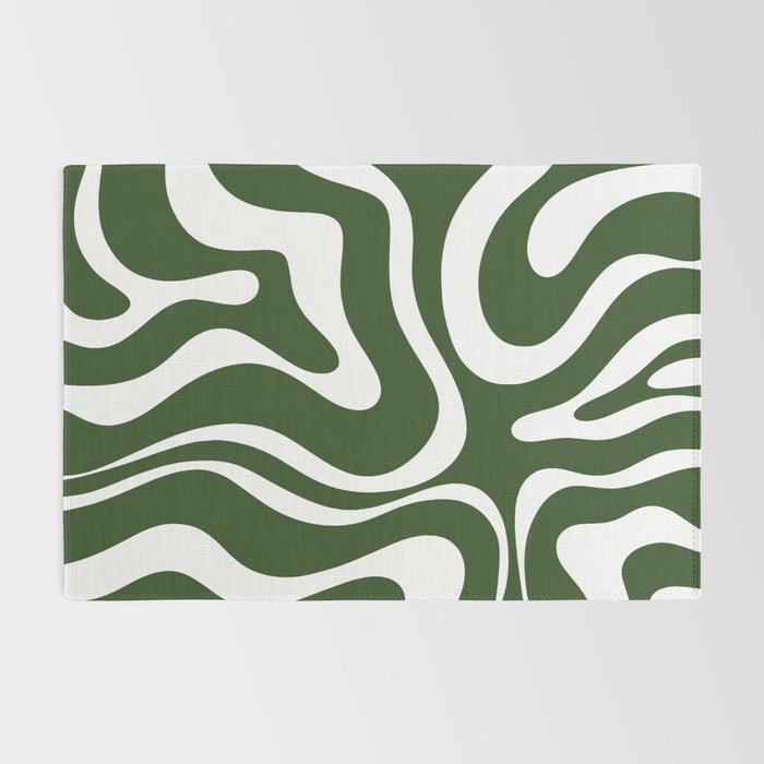 Retro Modern Liquid Swirl Abstract Pattern in Deep Green and White Rug Gallery Image 2