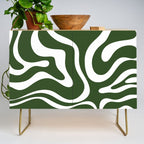 Retro Modern Liquid Swirl Abstract Pattern in Deep Green and White Credenza Gallery Image 1