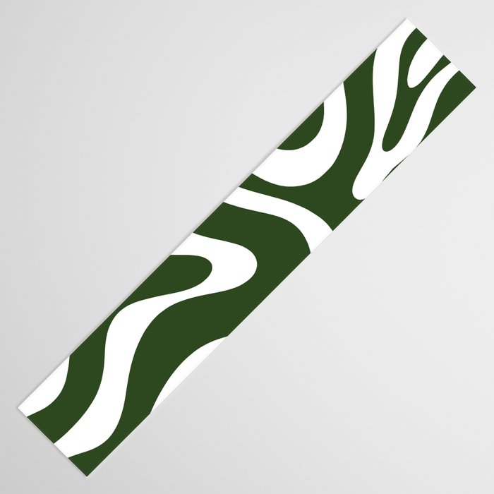 Retro Modern Liquid Swirl Abstract Pattern in Deep Green and White Table Runner Gallery Image 3