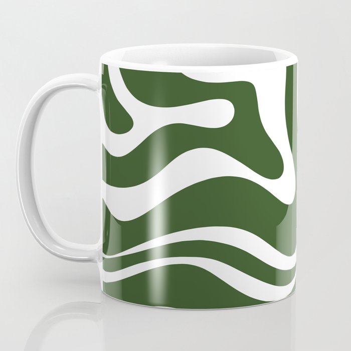 Retro Modern Liquid Swirl Abstract Pattern in Deep Green and White Coffee Mug Gallery Image 3
