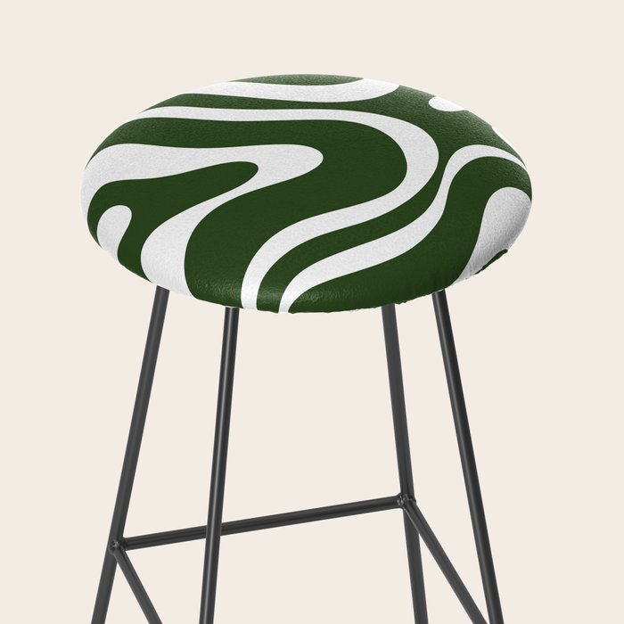 Retro Modern Liquid Swirl Abstract Pattern in Deep Green and White Stool Gallery Image 2