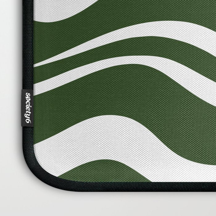 Retro Modern Liquid Swirl Abstract Pattern in Deep Green and White Laptop Sleeve Gallery Image 3