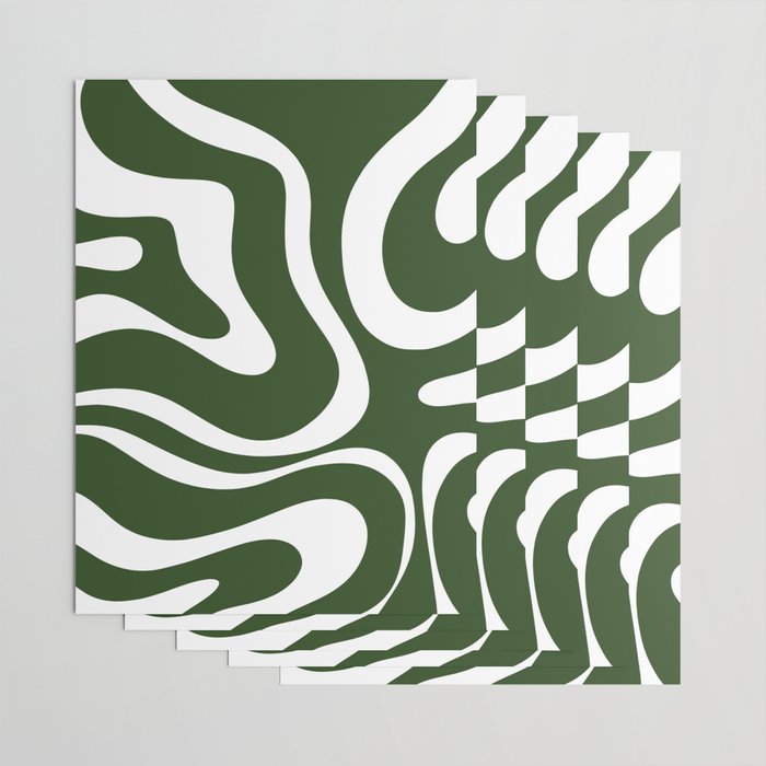 Retro Modern Liquid Swirl Abstract Pattern in Deep Green and White Wrapping Paper Gallery Image 3