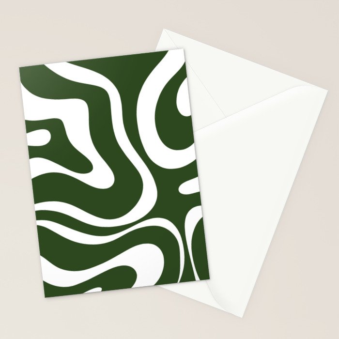 Retro Modern Liquid Swirl Abstract Pattern in Deep Green and White Stationery Card Gallery Image 2