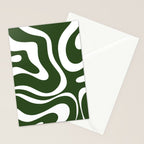 Retro Modern Liquid Swirl Abstract Pattern in Deep Green and White Stationery Card Gallery Image 2