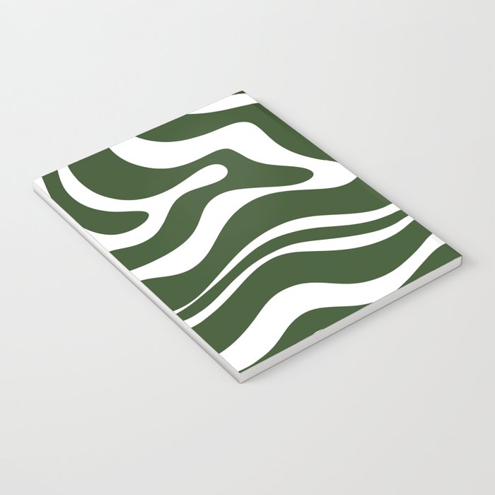 Retro Modern Liquid Swirl Abstract Pattern in Deep Green and White Notebook Gallery Image 3