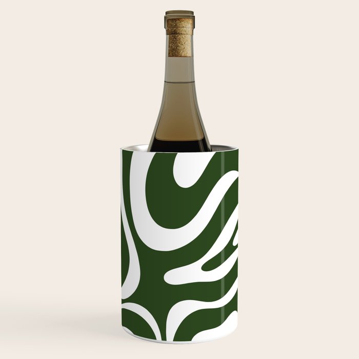Retro Modern Liquid Swirl Abstract Pattern in Deep Green and White Wine Chiller Gallery Image 3