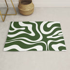 Retro Modern Liquid Swirl Abstract Pattern in Deep Green and White Rug Gallery Image 1