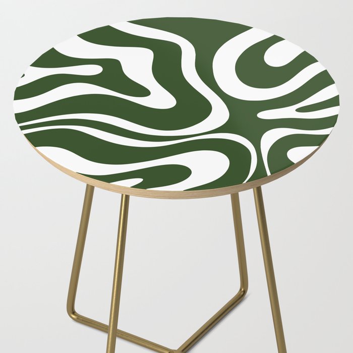 Retro Modern Liquid Swirl Abstract Pattern in Deep Green and White Side Table Gallery Image 2