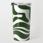 Retro Modern Liquid Swirl Abstract Pattern in Deep Green and White Travel Mug Gallery Image 3