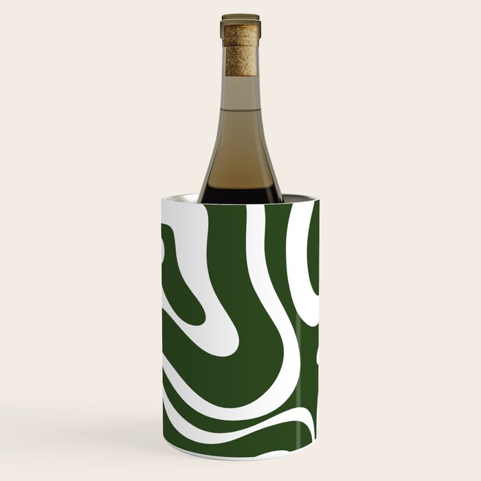 Retro Modern Liquid Swirl Abstract Pattern in Deep Green and White Wine Chiller Gallery Image 1
