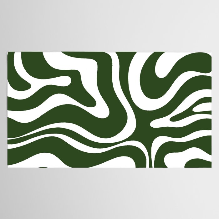 Retro Modern Liquid Swirl Abstract Pattern in Deep Green and White Tablecloth Gallery Image 2