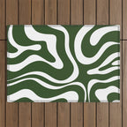 Retro Modern Liquid Swirl Abstract Pattern in Deep Green and White Outdoor Rug Gallery Image 1