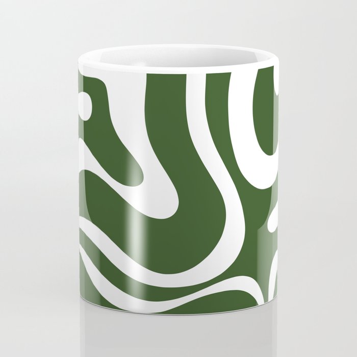 Retro Modern Liquid Swirl Abstract Pattern in Deep Green and White Coffee Mug Gallery Image 4