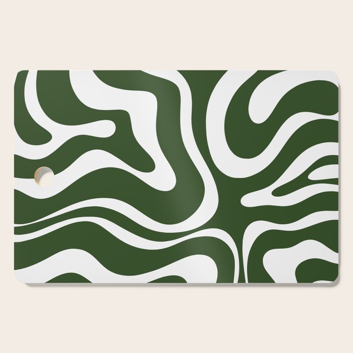 Retro Modern Liquid Swirl Abstract Pattern in Deep Green and White Cutting Board Gallery Image 1