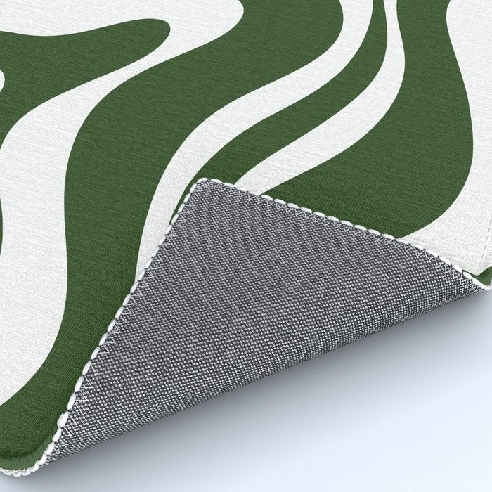 Retro Modern Liquid Swirl Abstract Pattern in Deep Green and White Rug Gallery Image 4