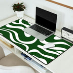 Retro Modern Liquid Swirl Abstract Pattern in Deep Green and White Desk Mat Gallery Image 2