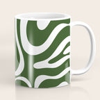 Retro Modern Liquid Swirl Abstract Pattern in Deep Green and White Coffee Mug Gallery Image 1