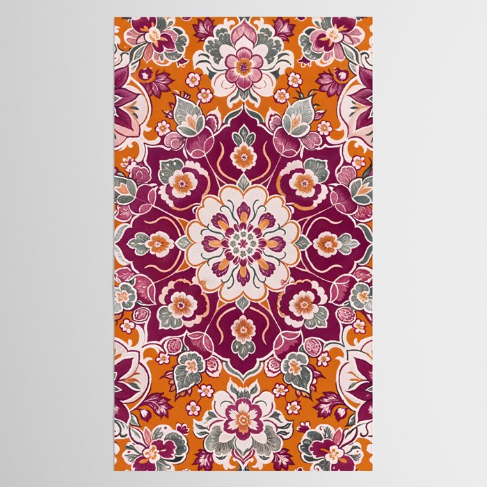 Ruby and Spice Floral Mandala Tablecloth Gallery Image 2