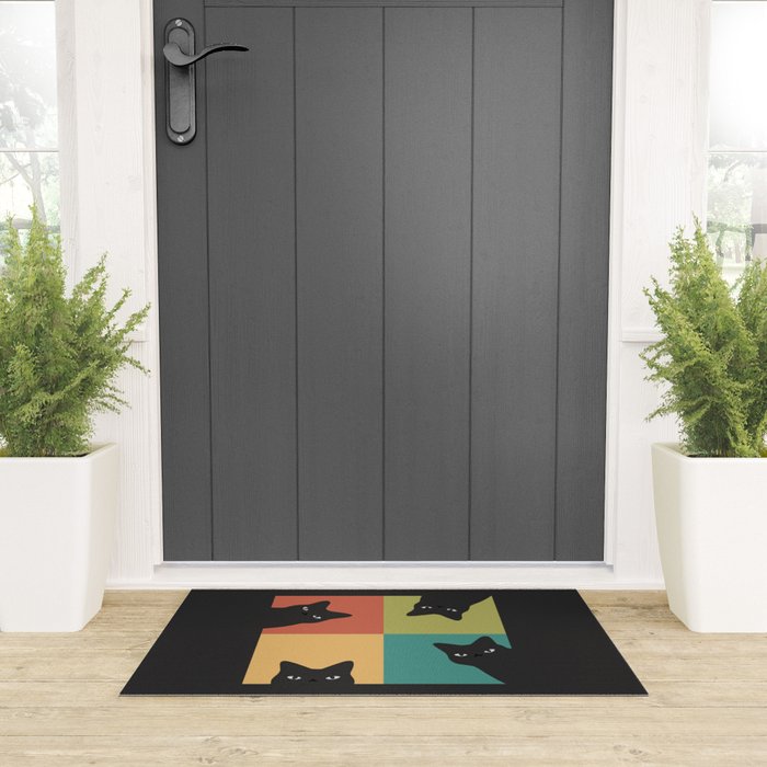 Black Cat Peeking 2x2 Welcome Mat Gallery Image 3