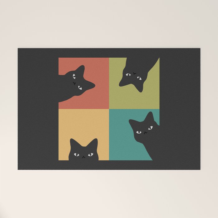Black Cat Peeking 2x2 Welcome Mat Gallery Image 1