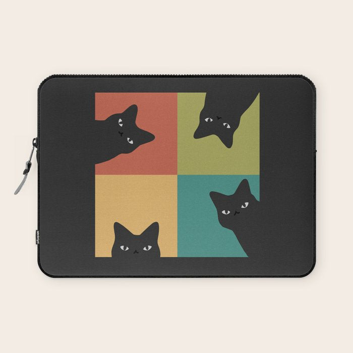 Black Cat Peeking 2x2 Laptop Sleeve Gallery Image 1