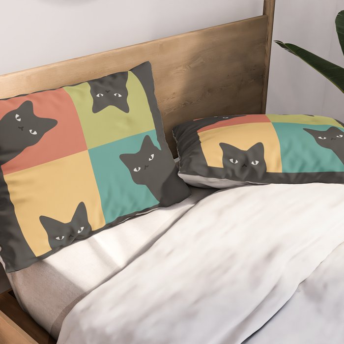 Black Cat Peeking 2x2 Pillow Sham Gallery Image 2