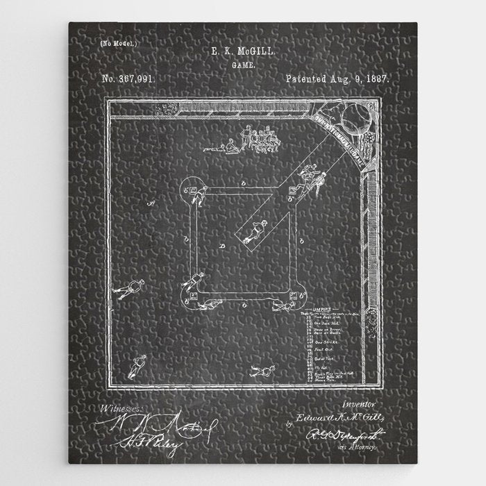 Baseball Patent - Sports Fan Softball Baseball Art - Black Chalkboard Jigsaw Puzzle