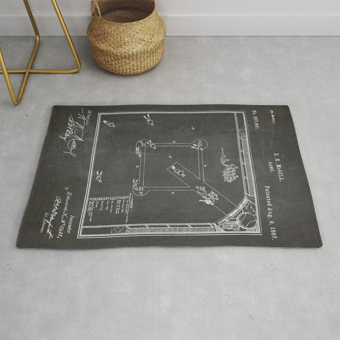 Baseball Patent - Sports Fan Softball Baseball Art - Black Chalkboard Rug Gallery Image 1