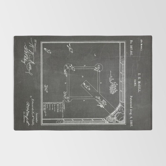 Baseball Patent - Sports Fan Softball Baseball Art - Black Chalkboard Rug Gallery Image 2