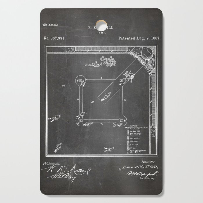 Baseball Patent - Sports Fan Softball Baseball Art - Black Chalkboard Cutting Board Gallery Image 1