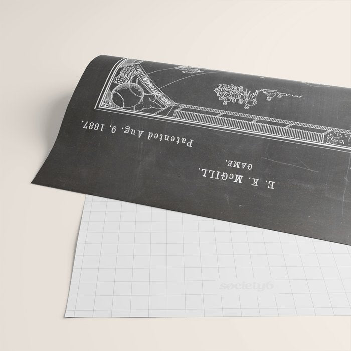 Baseball Patent - Sports Fan Softball Baseball Art - Black Chalkboard Wrapping Paper Gallery Image 2