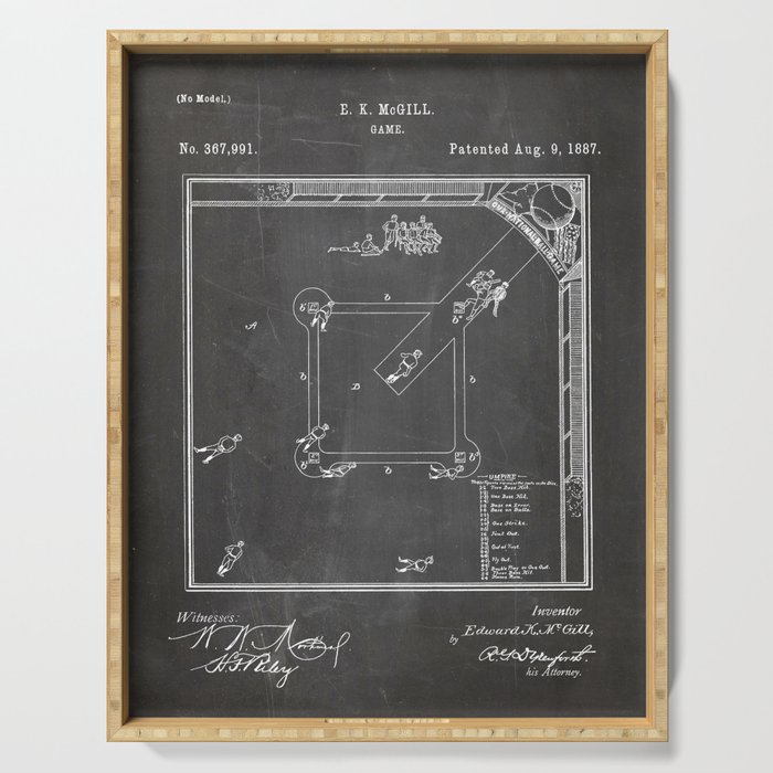Baseball Patent - Sports Fan Softball Baseball Art - Black Chalkboard Serving Tray Gallery Image 1